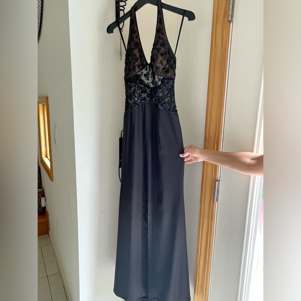 Sean Couture Halter beaded evening gown, backless